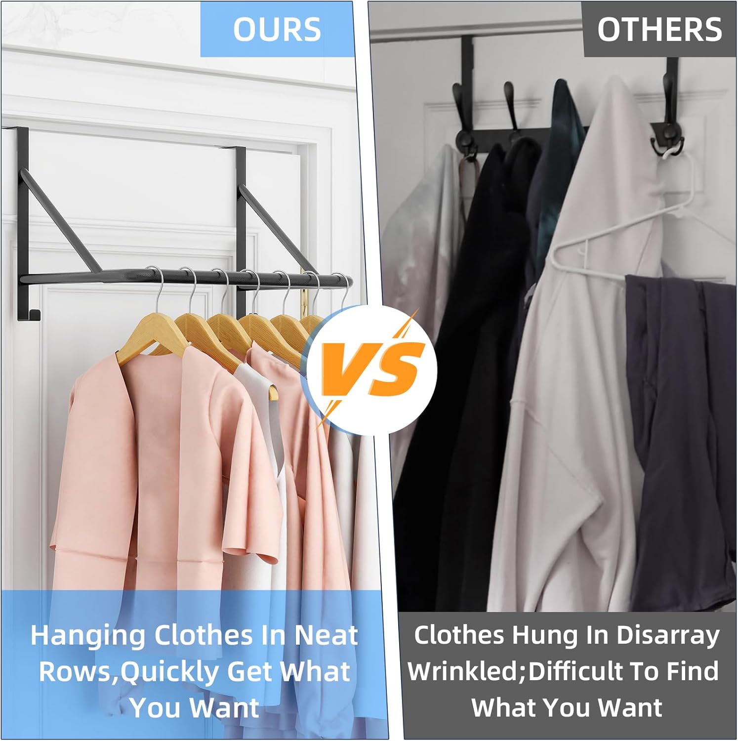 Over The Door Clothes Hanger Rod, Metal Over The Door Hanger for Coat, Clothes Drying Rack for Door for Laundry, Bedroom, Washroom, Fits Door Up to 1.97, Black